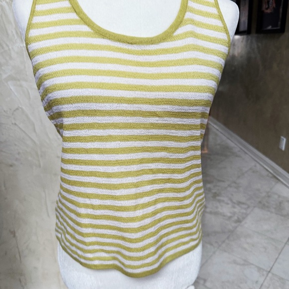 St. John Tops - St. John Vintage Fitted White and Yellow/Green Sleeveless Tank Top